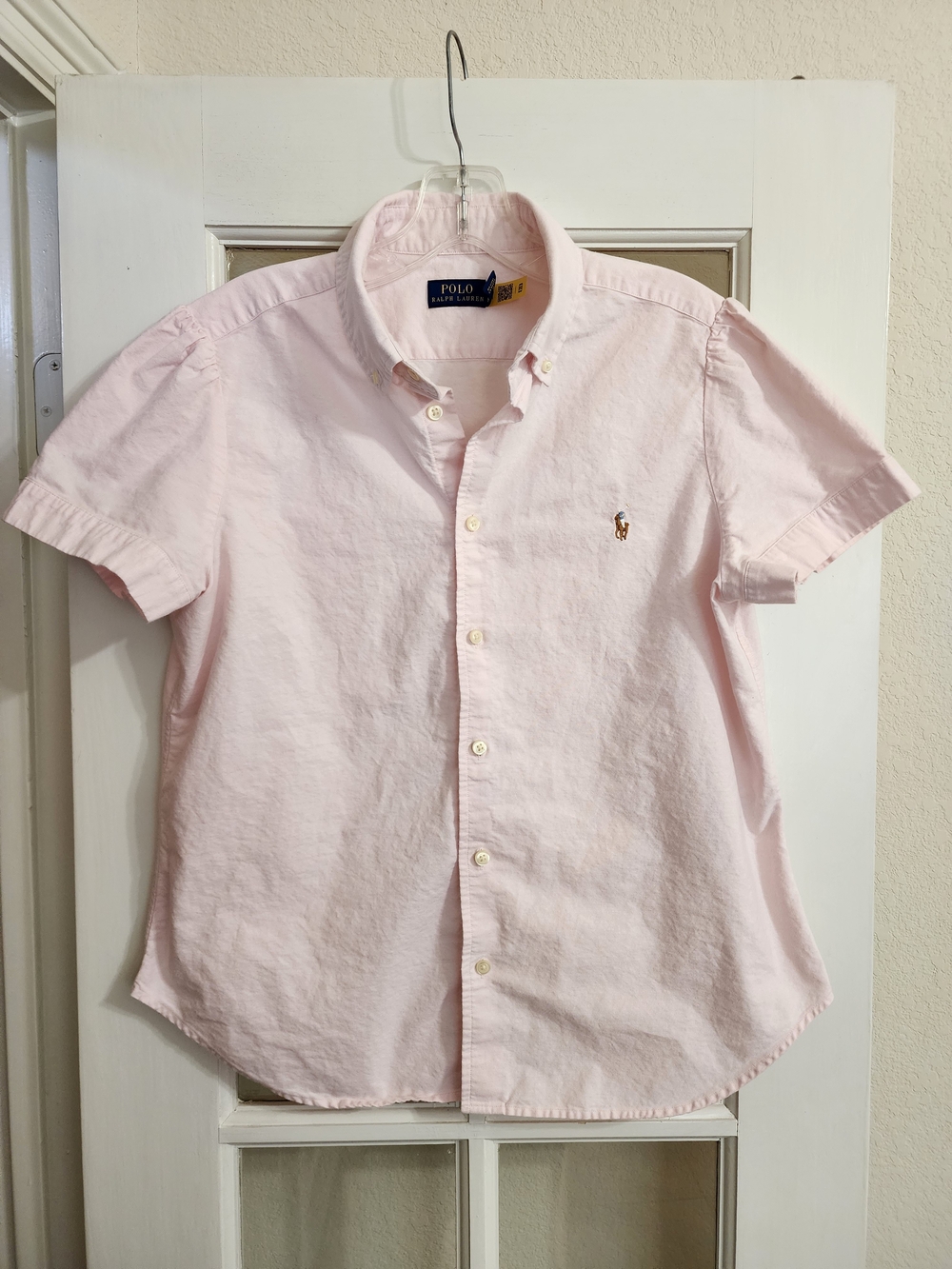 Polo Ralph Lauren Womens XL Pink Oxford Puff Sleeve Button Down Shirt RUNS SMALL